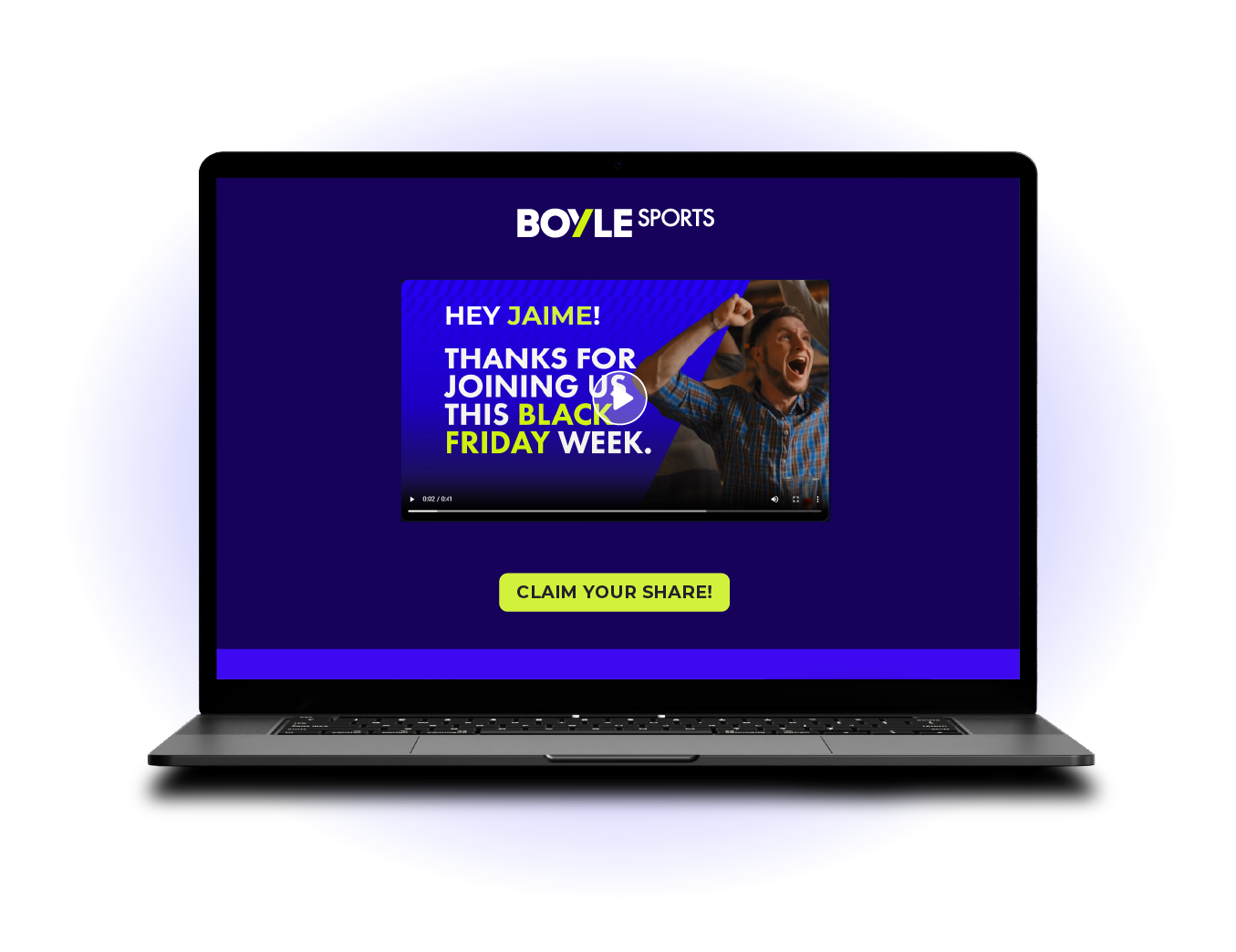 BoyleSports Black Friday personalised video on a laptop